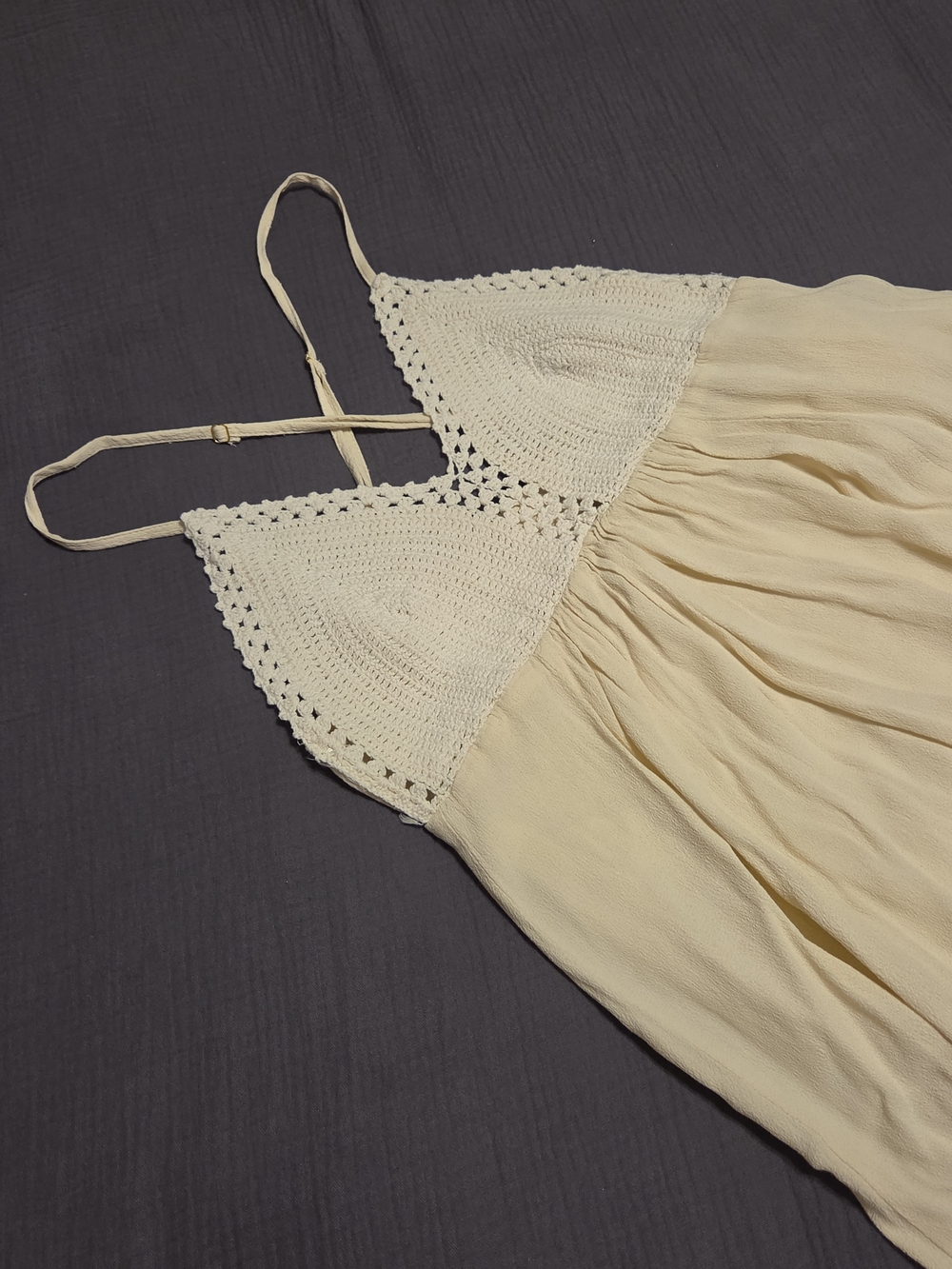 Cream Crochet-Top Maxi Dress with Adjustable Straps